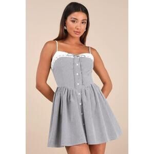 Lulus Amarilis Black And White Gingham Button-front Mini Dress - Size L